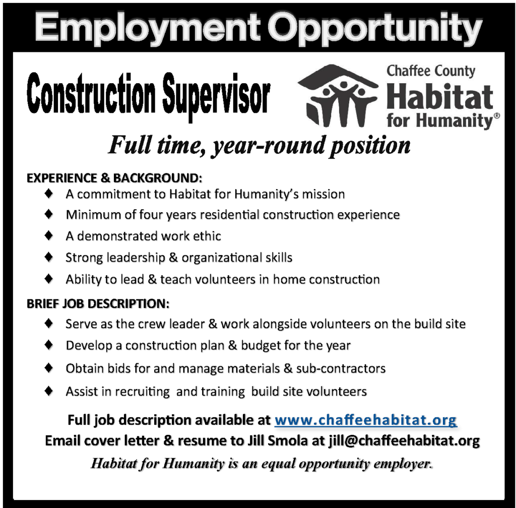 Job Postings Chaffee County Habitat For Humanity